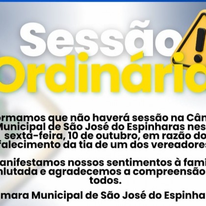 Sesso Ordinria desta sexta-feira (10) na cmara de So Jos de Espinharas est cancelada