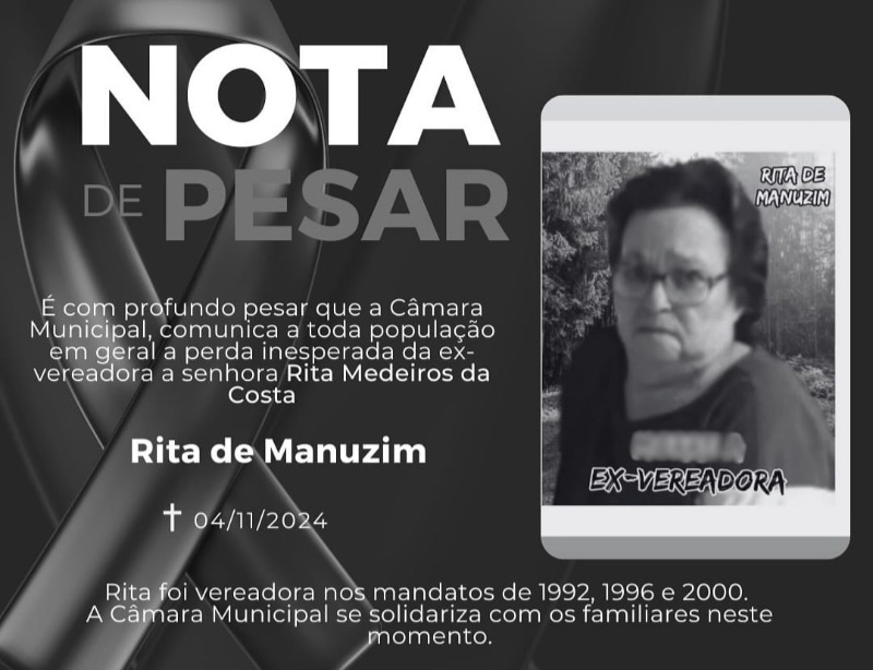 Nota de Pesar pelo falecimento da ex-vereadora Rita Medeiros da Costa